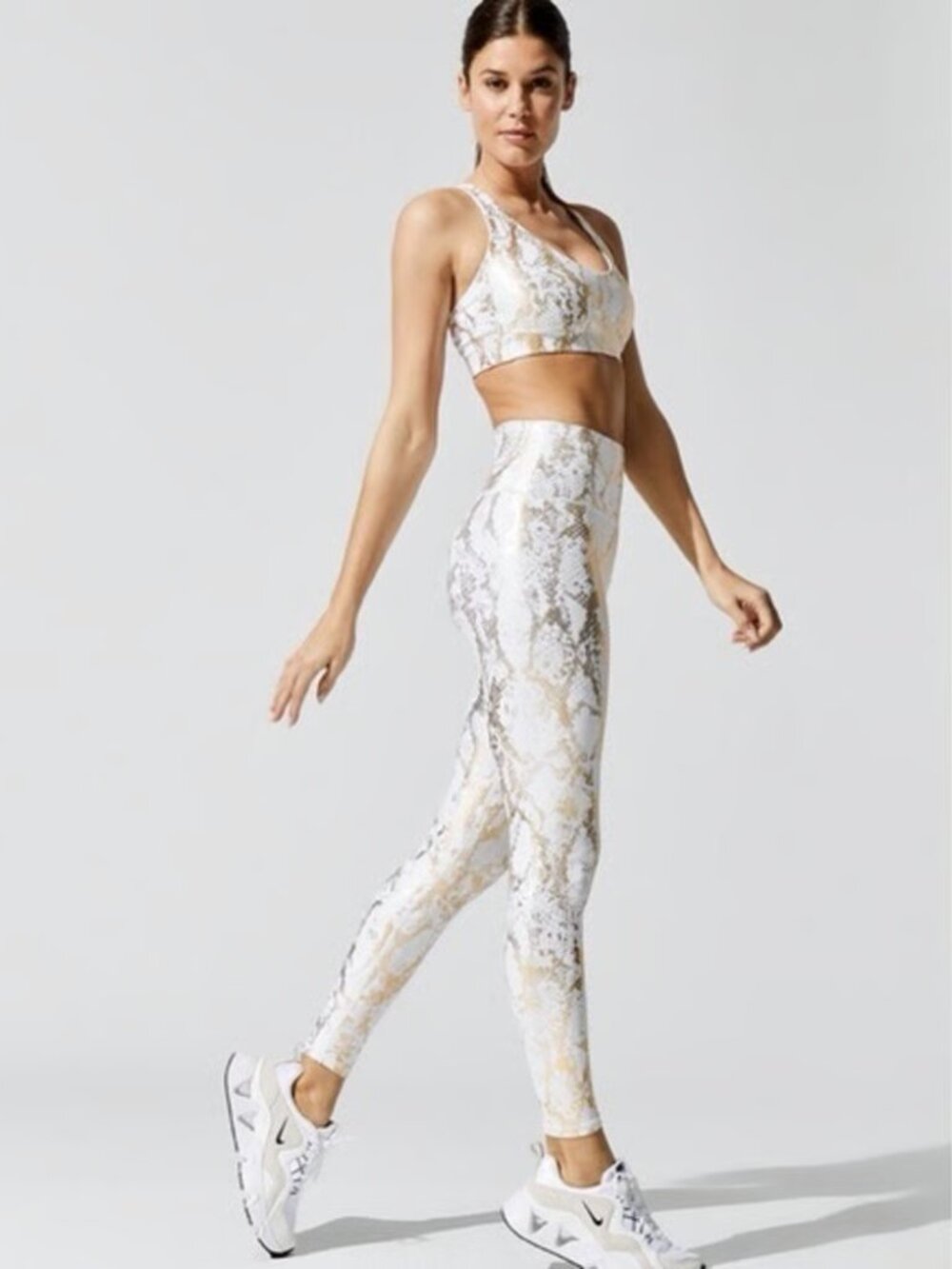 CARBON38 Snakeskin print gold foil workout set leggins & bra Medium